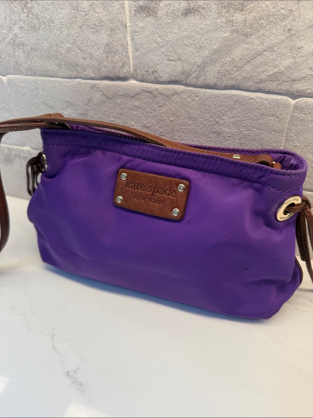 kate spade Purple Nylon Crossbody with Brown Leather Trim